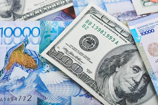 Tenge Geld Van Kazachs Dollars Achtergrond Van Het Geld — Stockfoto