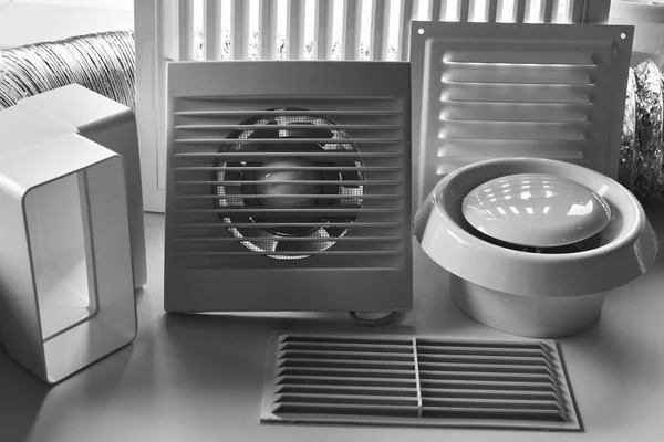 Componentes Sistema Ventilação Vista Lateral Fundo Branco — Fotografia de Stock