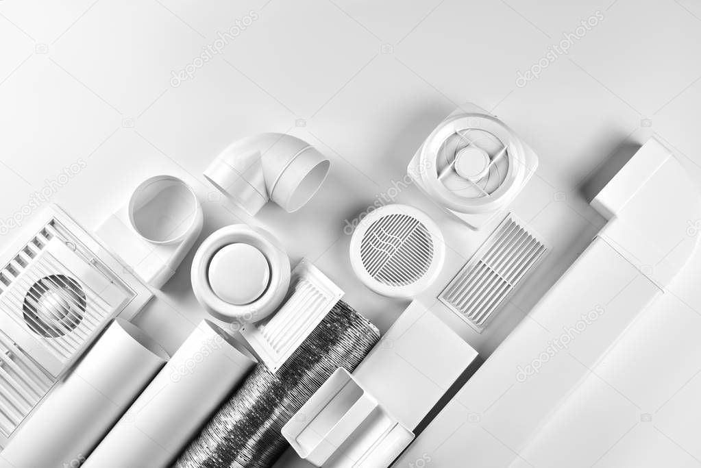 ventilation system components on white background top view