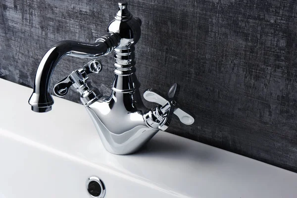 Plumbing Interior Bathroom Faucet Sink Black White Background — Stock Photo, Image