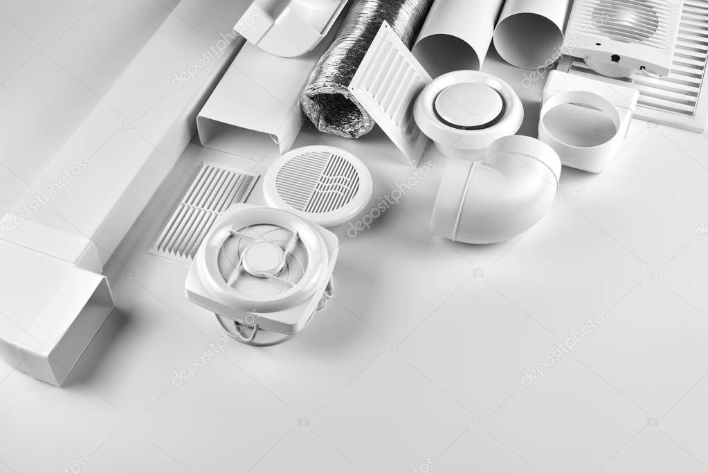 ventilation system components on white background top view