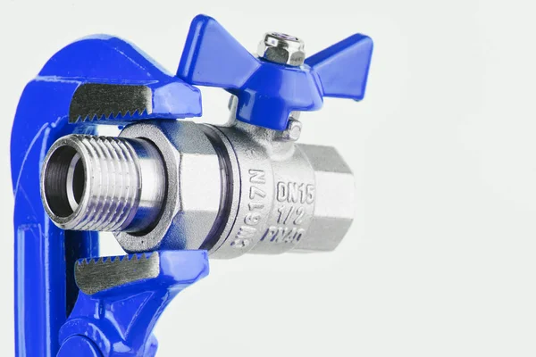 Blue Gas Key Valve Sanitary Equipment White Background Plumbing Concept — Stock Photo, Image
