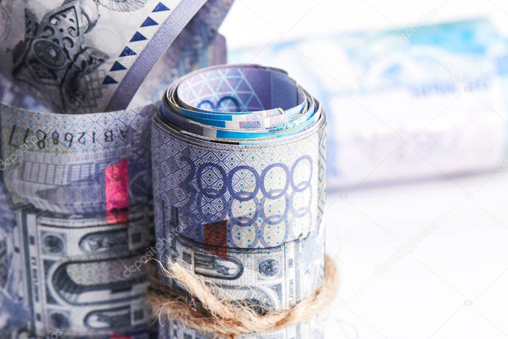Tenge. Kazakh money close up