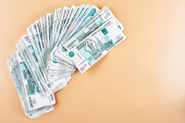 Roebels Russische Papiergeld Een Beige Achtergrond — Stockfoto
