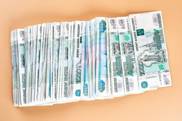 Rublos Papel Moneda Ruso Sobre Fondo Beige —  Fotos de Stock