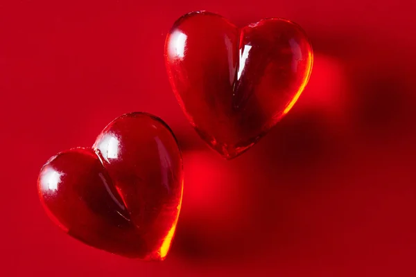 Dos Corazones Caramelo Rojo Concepto Amor Día San Valentín — Foto de Stock