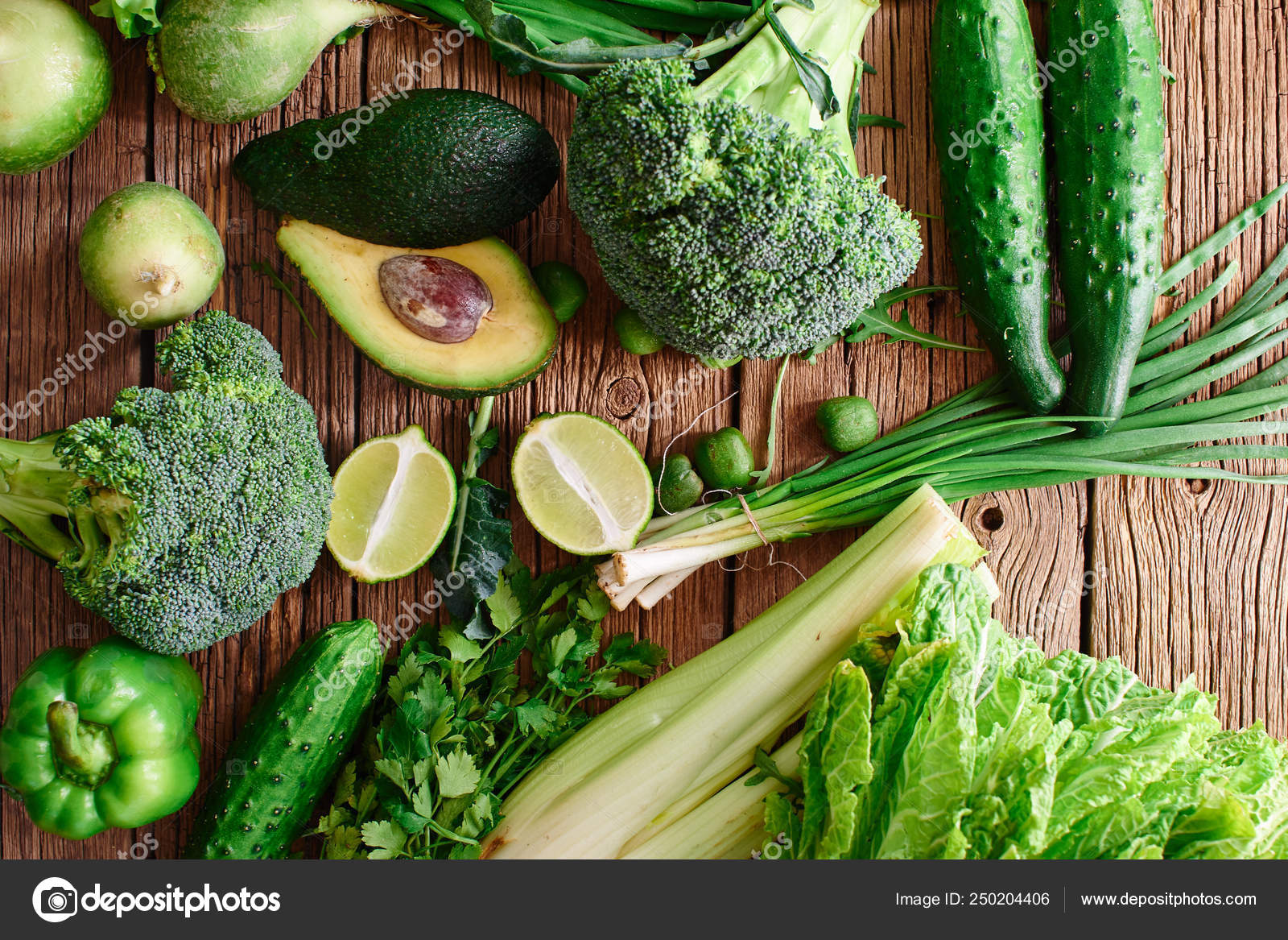 Fresh Green Vegetables Fruits Greens Wooden Background Healthy Eating Concept Stock Photo Image By C Amixstudio
