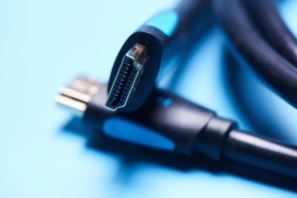 Black Hdmi Cable Adapter Connector Blue Background Isolated — Stock Photo, Image