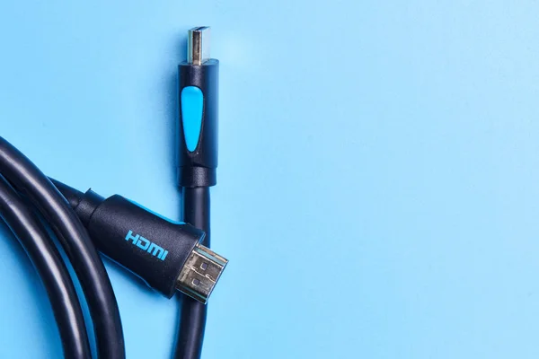 Black Hdmi Cable Adapter Connector Blue Background Isolated — Stock Photo, Image