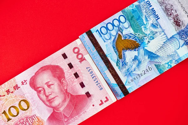 Kinesiska Pengar Yuan Och Kazakiska Tenge Valutakurs Koncept Uppgång Och — Stockfoto