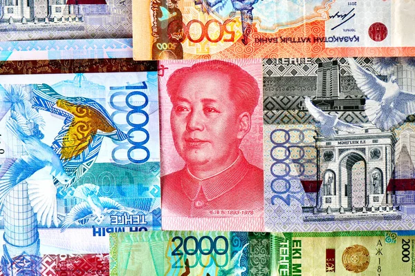 Kinesiska Pengar Yuan Och Kazakiska Tenge Valutakurs Koncept Uppgång Och — Stockfoto