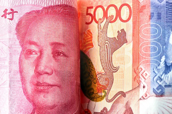 Chinese Money Yuan Kazakh Tenge Currency Exchange Concept Rise Fall — Stock Photo, Image