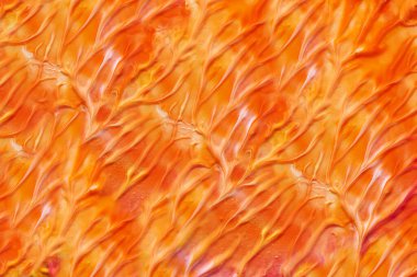 Renkli sıvı sanat arka planı, zıt karışım sıvı boyaları. Soyut doku duvar kağıdı, turuncu çizgiler, deniz dalgası