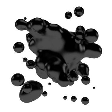 Abstract 3d black drop liquid on white background. Black oil fluid.