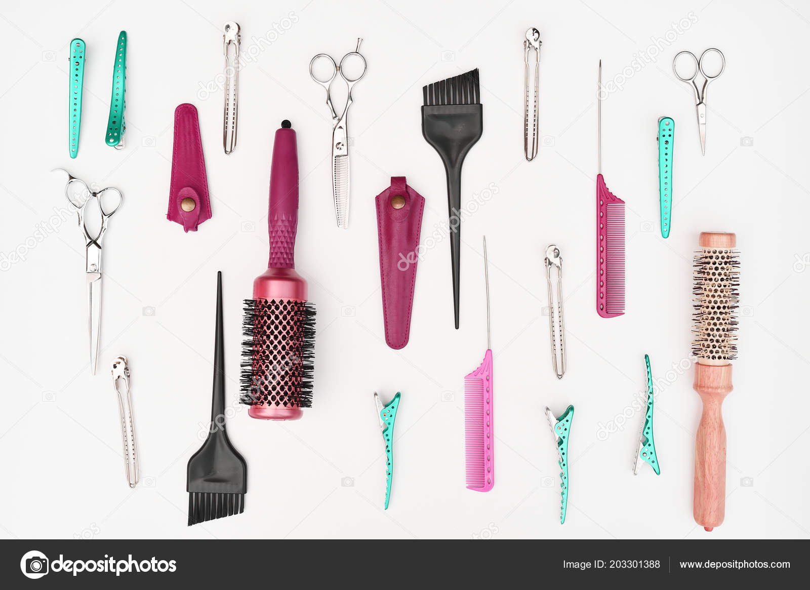 Set Professional Hairdresser Tools Isolated White Background