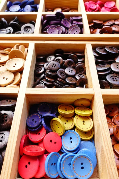 Close Beautiful Colored Wooden Buttons Background — Stock Photo, Image