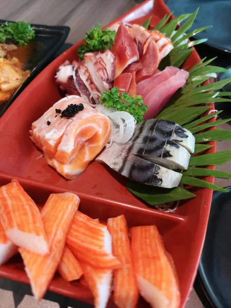 Set Sashimi Mariscos Crudos Comida Japonesa —  Fotos de Stock