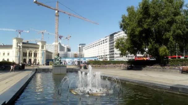 Fontein Buurt Van Nobelprijs Voor Vrede Gebouw Nobelprijs Voor Vrede — Stockvideo