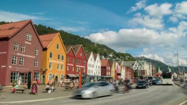 Zaman atlamalı Downtown Bergen Norveç'in.