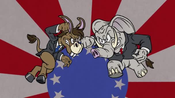 このアニメ化された政治漫画は アメリカの政治のための今後の選挙や政策闘争に最適です エフェクト後の手描きとアニメーション — ストック動画