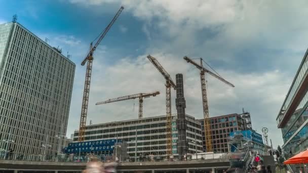 Nákupní Centrum Centru Stockholmu Time Lapse Výstavbou Blízkosti — Stock video