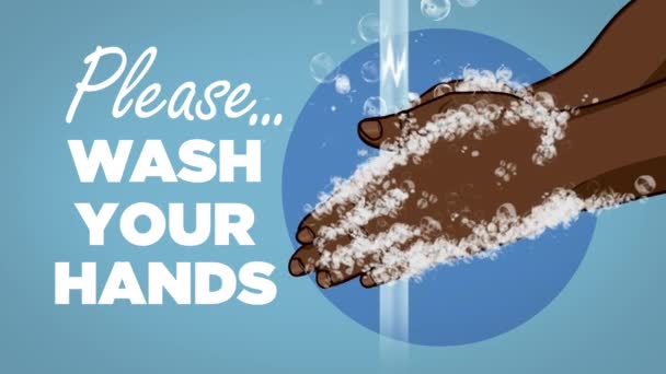 Por favor, lave suas mãos Animação pele escura — Vídeo de Stock