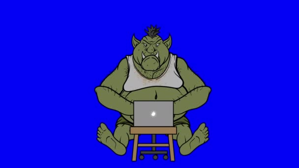 Troll Internet animato Trolling su schermo blu — Video Stock