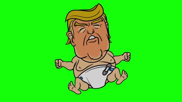 Crying Baby Trump Loop Animation On Green Screen — Stock Video