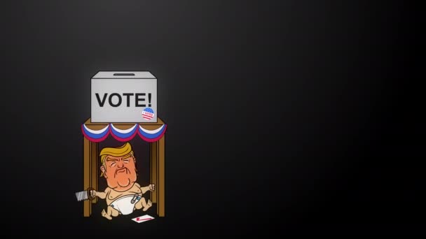 Trump Rigging 2020 Election Cartoon Animation on Black Off Center — Stock Video