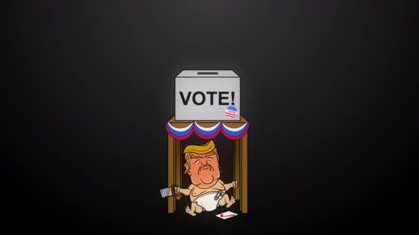 Trump Rigging 2020 Verkiezing Cartoon Animatie op zwart — Stockvideo