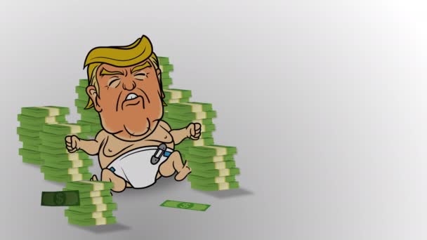 Chorando bebê Trump pilhas de dinheiro Loop Animação — Vídeo de Stock