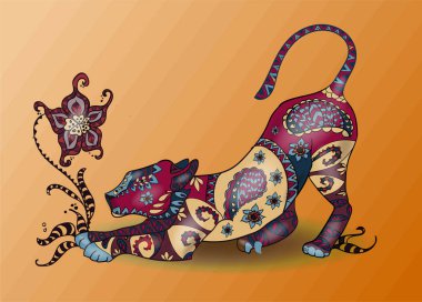 Güzel Derma zentangle aslan turuncu zemin üzerine