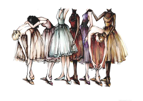 Las bailarinas están en la pose de baile. Marcadores de ilustración . —  Fotos de Stock