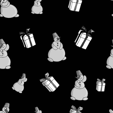 Güzel Noel desen. Noel arka plan. Siyah bir zemin üzerine komik kardan adam. Vektör.