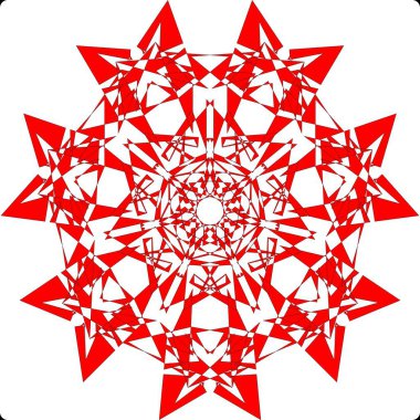 Çok renkli desenli parlak geometrik bir mandala. Simetrik tasarım enerji ve ahenk yayar, keskin açıları ve akış eğrilerini bir kaleydoskop renginde birleştirir..