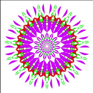 Çok renkli desenli parlak geometrik bir mandala. Simetrik tasarım enerji ve ahenk yayar, keskin açıları ve akış eğrilerini bir kaleydoskop renginde birleştirir..