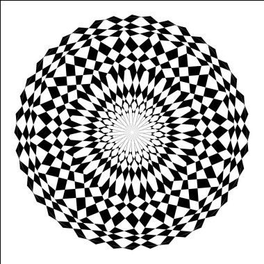 Çok renkli desenli parlak geometrik bir mandala. Simetrik tasarım enerji ve ahenk yayar, keskin açıları ve akış eğrilerini bir kaleydoskop renginde birleştirir..