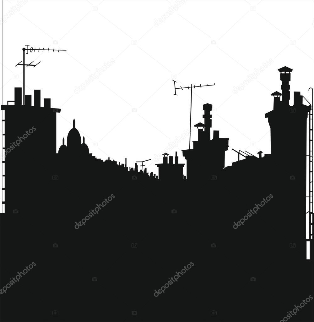 city rooftops, antennas, night. seamless vector