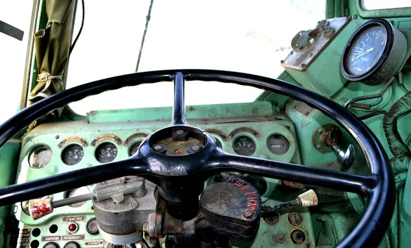 Interior Tractor Carrying Bailistic Rocket Steering Wheel Dashboard — Stock Photo, Image