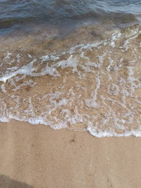 Yumuşak dalgaların altın kumla birleştiği sakin bir manzara, rahatlama ve plaj temalı projeler için mükemmel..