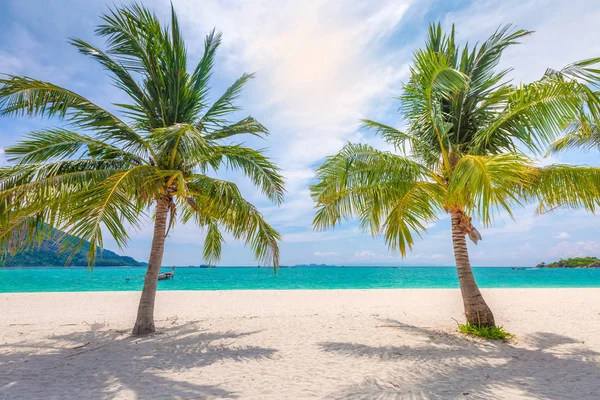 Sol Brillante Cielo Azul Bonita Playa Con Palmeras — Foto de Stock