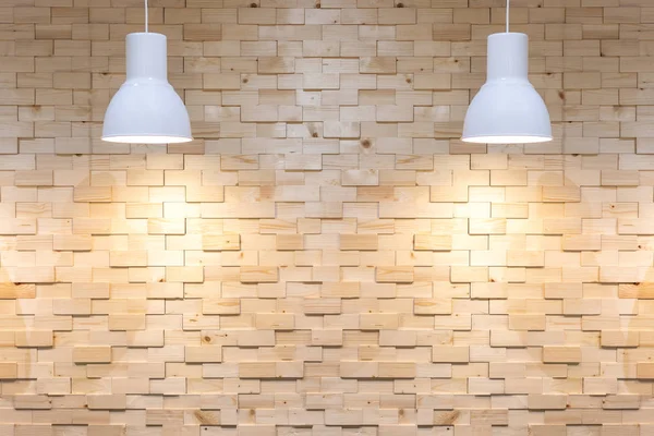 Interior empty wooden wall background with lamps over. — Fotografia de Stock