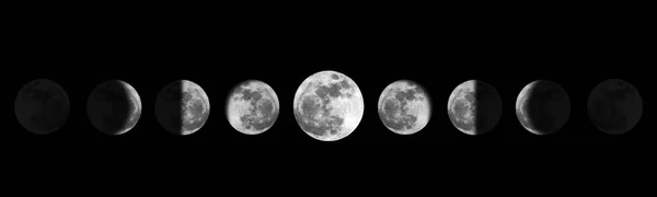 月球阶段夜间空间天文学和自然月球阶段球面阴影 从新月到满月的整个周期 — 图库照片