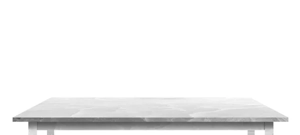 白の背景に分離された大理石のテーブル モンタージュ製品の表示やデザインキーの視覚的なレイアウト クリッピングパスで — ストック写真
