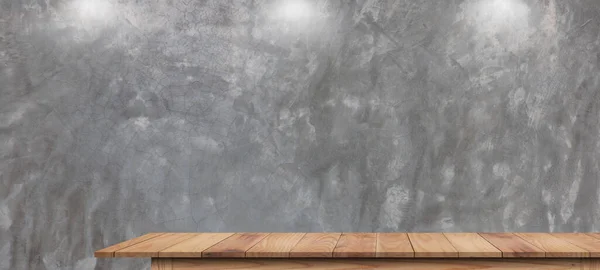 Дерев Яна Стільниця Сірій Абстрактній Цементній Стіні Студійній Кімнаті Внутрішньої — стокове фото