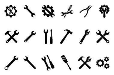 Tools and Service Icons Set. Wrench, screwdriver and gear icon. Screwdriver and wrench glyph icon. Settings and Repair tools symbol