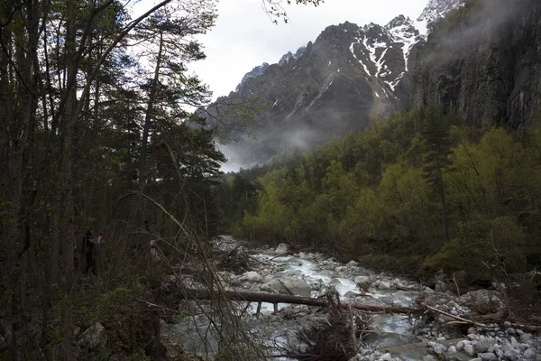 Dağ manzarası. Pitoresk gorge, yüksek dağlar ile panorama güzel bir manzara. Doğa Kuzey Kafkasya dağlarda dinlenme