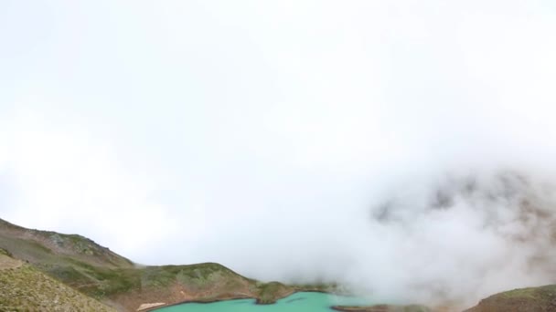 Mountain Landscape Lake Blue Water Fog Wild Nature North Caucasus — Stock Video