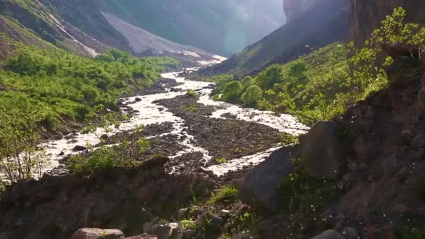 Ποτάμι Βουνό Στο Γραφικό Φαράγγι Μια Όμορφη Θέα Από Ψηλά — Αρχείο Βίντεο