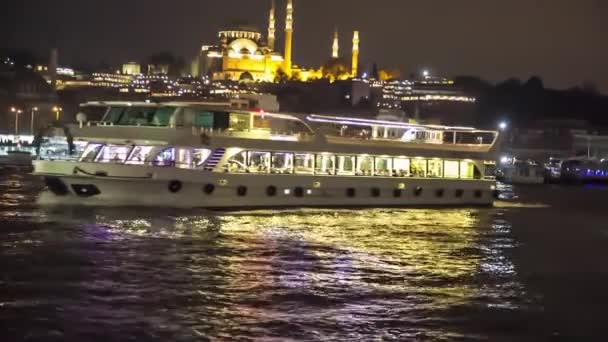 Night City Passage Bosphorus View Water City Istanbul — Stock Video